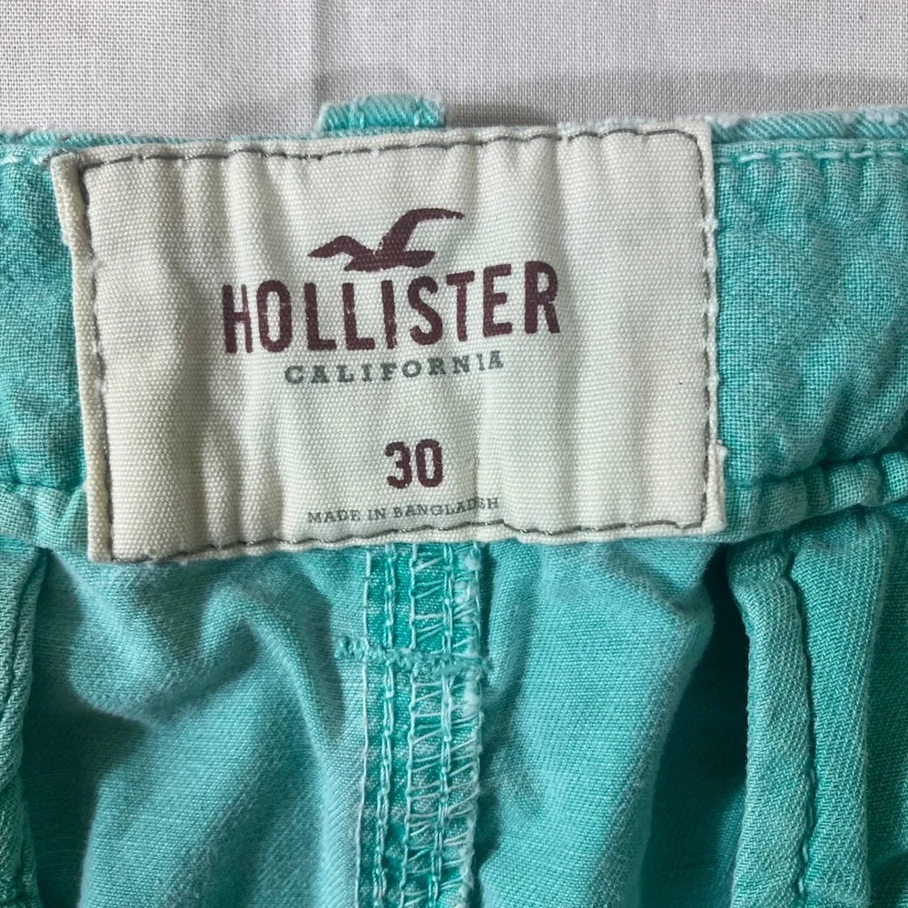 Hollister‎ Mens Teal Green Chino Shorts Sz 30 Button Fly 100% Cotton Casual Prep
